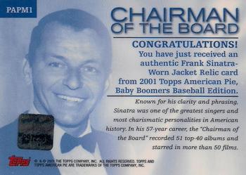 2001 Topps American Pie - Relics #PAPM1 Frank Sinatra Back