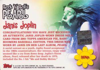 2001 Topps American Pie - Relics #PAPM4 Janis Joplin Back