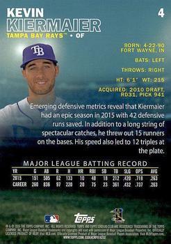 2016 Stadium Club - First Day Issue #4 Kevin Kiermaier Back
