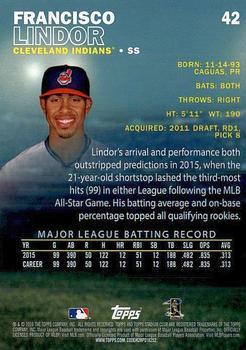 2016 Stadium Club - First Day Issue #42 Francisco Lindor Back