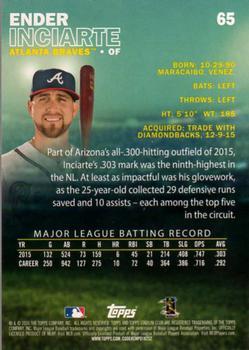 2016 Stadium Club - First Day Issue #65 Ender Inciarte Back
