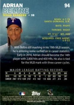 2016 Stadium Club - First Day Issue #94 Adrian Beltre Back