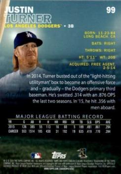 2016 Stadium Club - First Day Issue #99 Justin Turner Back