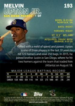 2016 Stadium Club - First Day Issue #193 Melvin Upton Jr. Back