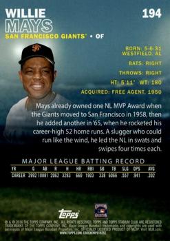 2016 Stadium Club - First Day Issue #194 Willie Mays Back
