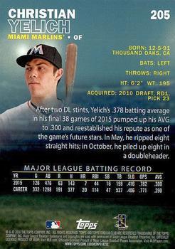 2016 Stadium Club - First Day Issue #205 Christian Yelich Back