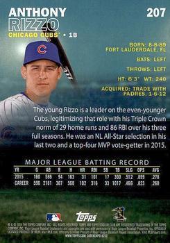 2016 Stadium Club - First Day Issue #207 Anthony Rizzo Back