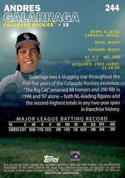 2016 Stadium Club - First Day Issue #244 Andres Galarraga Back