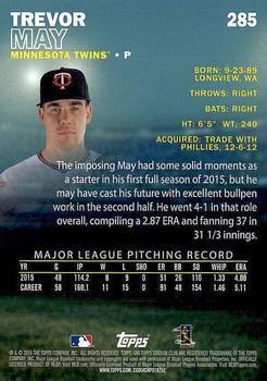 2016 Stadium Club - First Day Issue #285 Trevor May Back