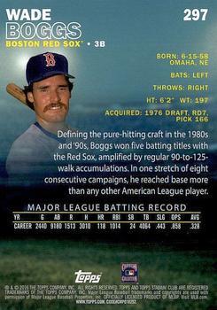2016 Stadium Club - First Day Issue #297 Wade Boggs Back