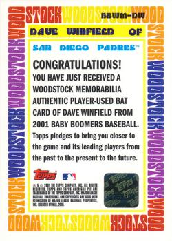 2001 Topps American Pie - Woodstock Relics #BBWM-DW Dave Winfield Back