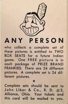 1956 Prize Frankies Cleveland Indians #21 Mike Garcia Back