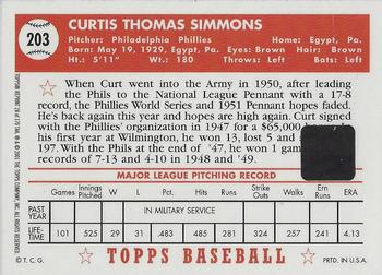 2001 Topps Archives - Autographs #TAA28 Curt Simmons Back
