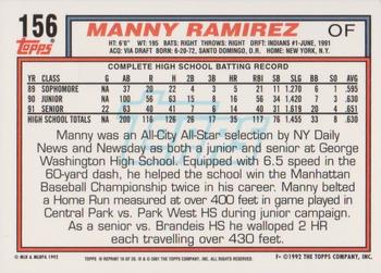 2001 Topps - Future Archives Rookie Reprints #16 Manny Ramirez Back