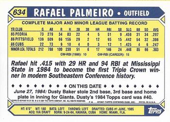 2001 Topps - Future Archives Rookie Reprints #20 Rafael Palmeiro Back