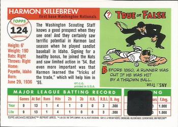 2001 Topps Archives Reserve - Rookie Reprint Relics #ARR31 Harmon Killebrew Back