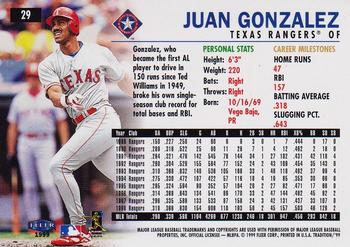 1999 Fleer Tradition #29 Juan Gonzalez Back