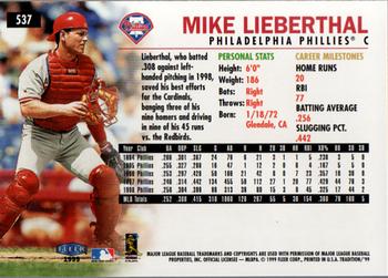 1999 Fleer Tradition #537 Mike Lieberthal Back