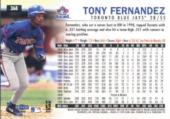 1999 Fleer Tradition #368 Tony Fernandez Back