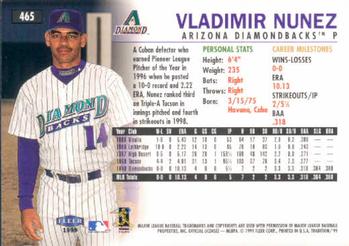 1999 Fleer Tradition #465 Vladimir Nunez Back