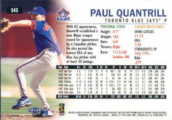 1999 Fleer Tradition #545 Paul Quantrill Back