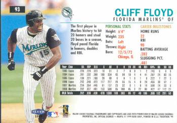 1999 Fleer Tradition #93 Cliff Floyd Back