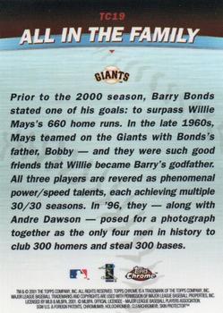 2001 Topps Chrome - Combos #TC19 All in the Family (Barry Bonds / Willie Mays)  Back