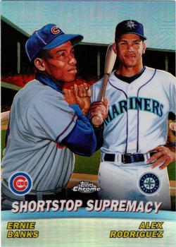 2001 Topps Chrome - Combos Refractors #TC6 Shortstop Supremacy (Ernie Banks / Alex Rodriguez)  Front