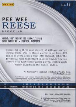 2016 Panini Immaculate Collection #16 Pee Wee Reese Back
