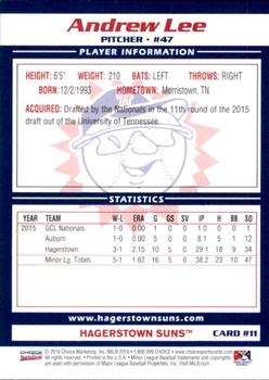 2016 Choice Hagerstown Suns #11 Andrew Lee Back