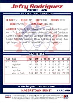 2016 Choice Hagerstown Suns #21 Jefry Rodriguez Back