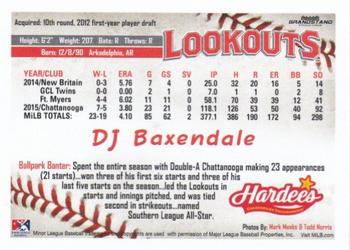 2016 Grandstand Chattanooga Lookouts #NNO D.J. Baxendale Back