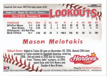 2016 Grandstand Chattanooga Lookouts #NNO Mason Melotakis Back