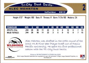 2013 Grandstand Tri-City Dust Devils #NNO Alec Mehrten Back