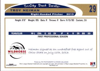 2013 Grandstand Tri-City Dust Devils #NNO Troy Neiman Back