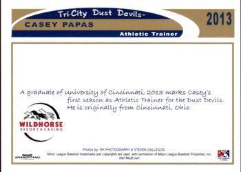 2013 Grandstand Tri-City Dust Devils #NNO Casey Papas Back
