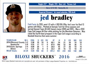 2016 Grandstand Biloxi Shuckers #NNO Jed Bradley Back