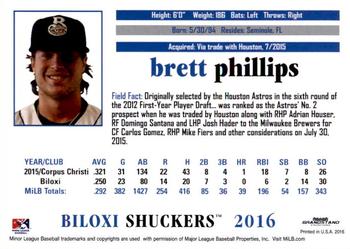 2016 Grandstand Biloxi Shuckers #NNO Brett Phillips Back