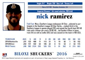 2016 Grandstand Biloxi Shuckers #NNO Nick Ramirez Back