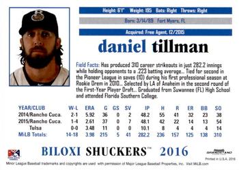 2016 Grandstand Biloxi Shuckers #NNO Daniel Tillman Back