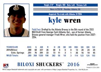 2016 Grandstand Biloxi Shuckers #NNO Kyle Wren Back