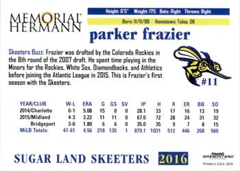 2016 Grandstand Sugar Land Skeeters #NNO Parker Frazier Back
