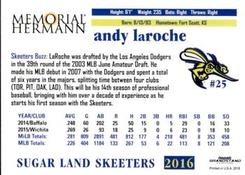 2016 Grandstand Sugar Land Skeeters #NNO Andy LaRoche Back