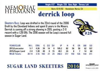 2016 Grandstand Sugar Land Skeeters #NNO Derrick Loop Back