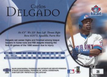 1999 Fleer Brilliants #26 Carlos Delgado Back