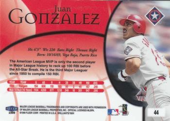 1999 Fleer Brilliants #44 Juan Gonzalez Back