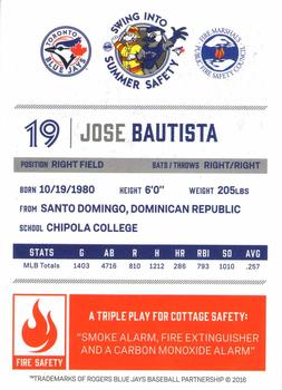 2016 Toronto Blue Jays Fire Safety #NNO Jose Bautista Back