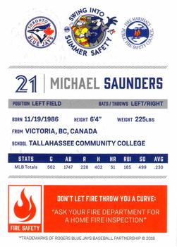 2016 Toronto Blue Jays Fire Safety #NNO Michael Saunders Back