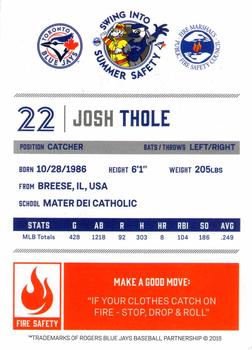 2016 Toronto Blue Jays Fire Safety #NNO Josh Thole Back