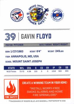 2016 Toronto Blue Jays Fire Safety #NNO Gavin Floyd Back